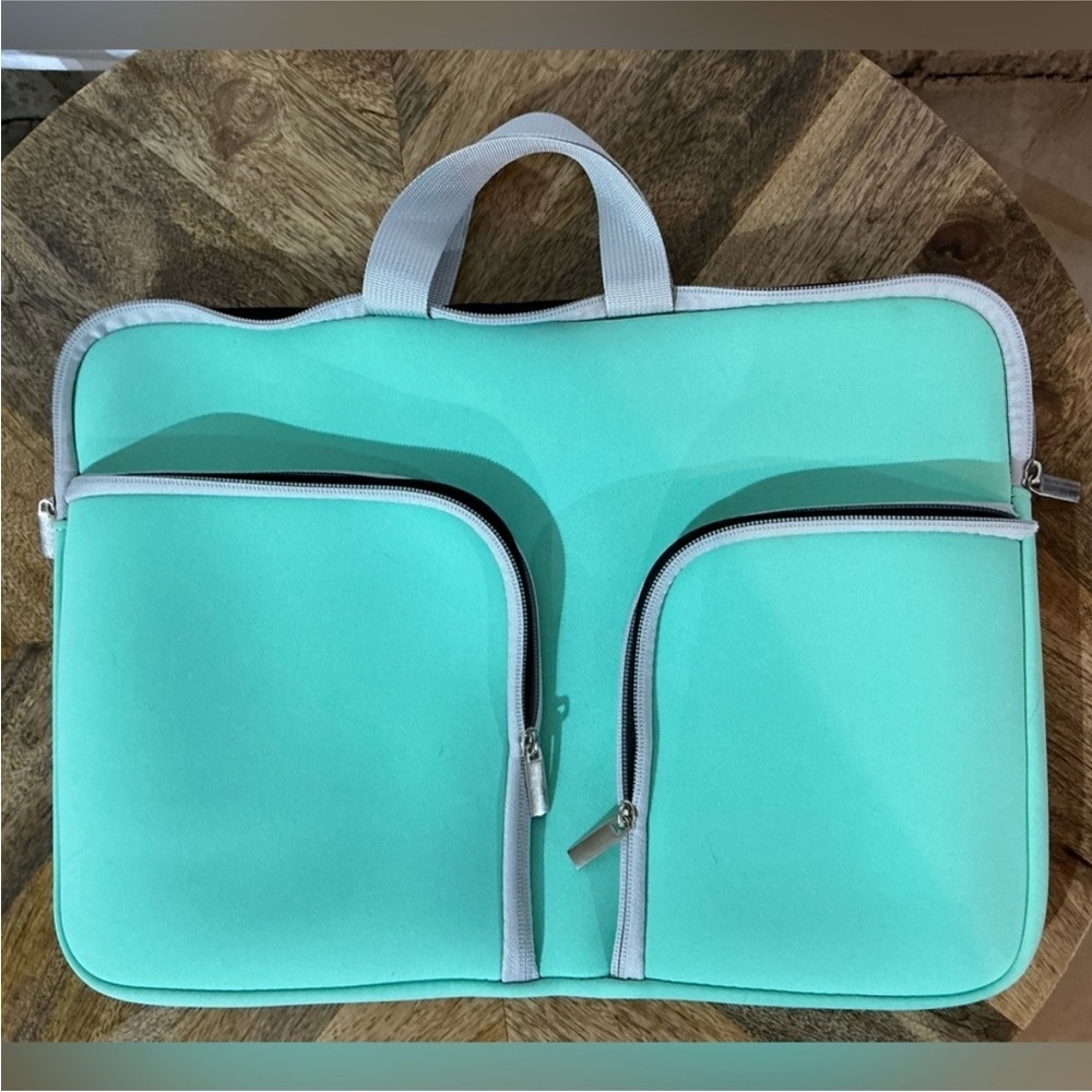 Mint Green Laptop Bag with Dual Zippered Pockets